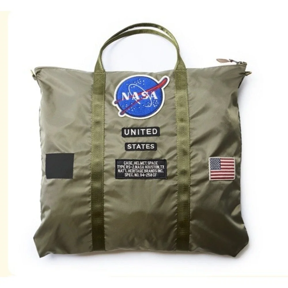 NASA Red Canoe Helmet Bag Patch Olive Green Unisex Large Tote Bag New W/Tags